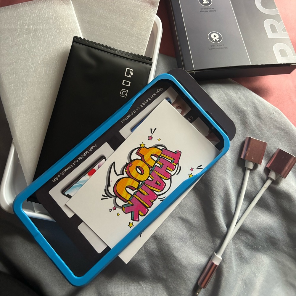 iPhone XR screen protectors and charger/headphone converter